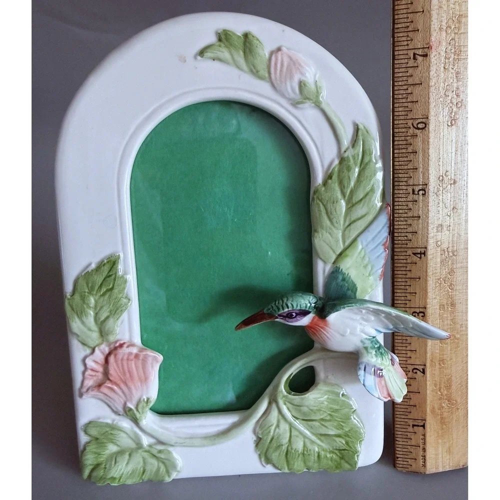 Fitz & Floyd Japan Ruby Throated Hummingbird Porcelain Picture Frame '87 Vintage